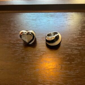 Elegant Silver, White and Black Heart 2 for 1 Rings